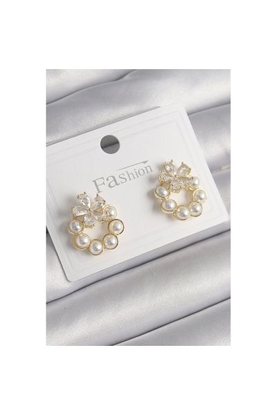 Skygo Brass Gold Color Pearl Hoop Model Zircon Stone Butterfly Model Women's Earrings - Tj-Bkp9997