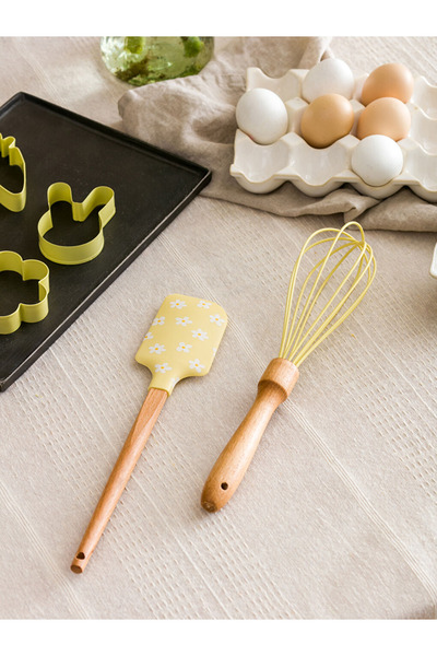 LC Waikiki Sarı Çiçek Baskılı Slikon Kek Çırpıcı ve Spatula Mutfak Gereci 2'li