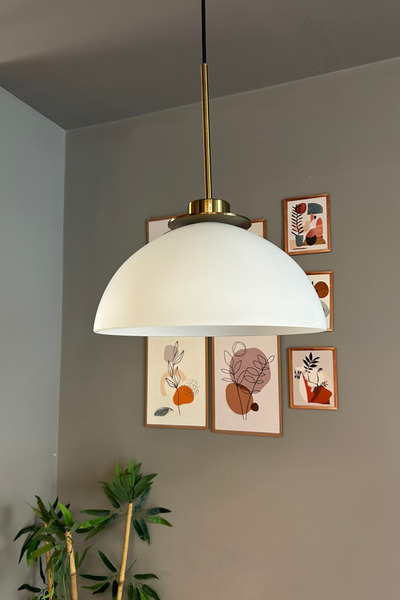 Bamyum Perry Beyaz Cam Tekli Avize Ufo İnce Eskitme Başlık Retro Sarkıt Lamba Restoran Salon Aydınlatma