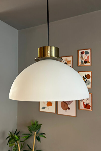 Bamyum Perry Beyaz Cam Tekli Avize Ufo Plafonyer Başlık Retro Sarkıt Lamba Restoran Salon Aydınlatma