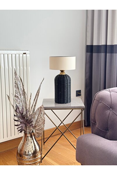 CutKraft Rattan Lampshade Black Knitted Leg Beige Head Corner Lamp Lampshade 46 cm