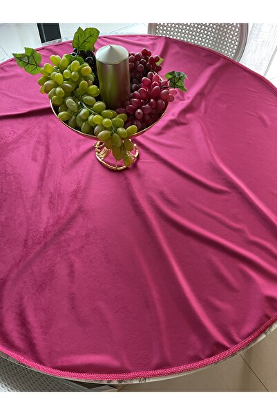 Hyatt Concept Fuşya Renkli kadife yuvarlak masa örtüsü/fiskos-sehpa örtüsü