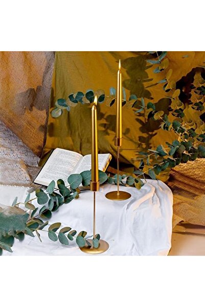 Asb Ambalaj Metalik Altın Şamdan Mum Lüks Kokusuz 48'li Koli