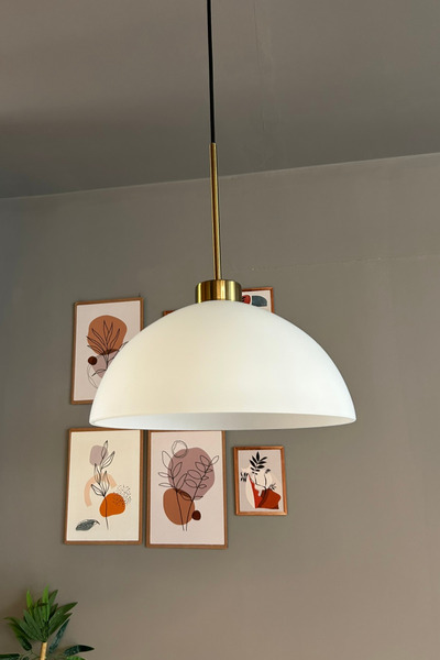 Bamyum Perry Beyaz Cam Tekli Avize İnce Eskitme Başlık Retro Sarkıt Lamba Restoran Salon Aydınlatma