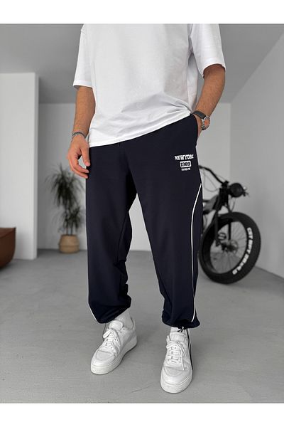 BYBASICMAN Navy Blue New York Embroidered Stopper Leg Tracksuit Pm-015