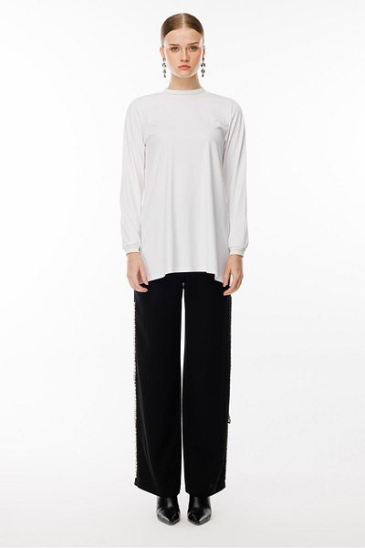 Ghisa Long Sleeve Glitter Tunic Ecru 4829