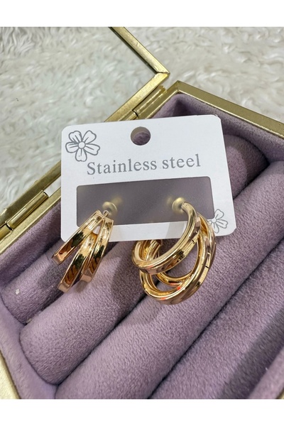 stainles steel Çelik Gold Küpe