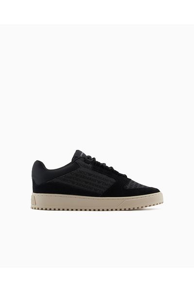 Emporio Armani Men's Cowhide Sneaker 100% Milk White Logo Black