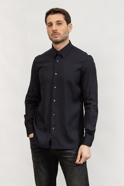 Emporio Armani Men's Cotton Long Sleeve Button Closure Navy Blue Shirt Em 001537   Af14214-Ub118