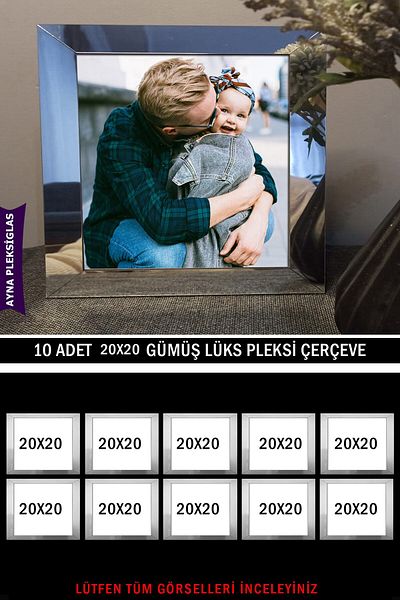 yhfoto 10 Pieces 20X20 Silver Mirror - Luxury Plexi Frame - Square Frame