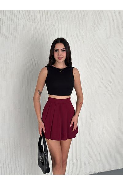 Zula Moda Pantaloni scurți cu fustă mini plisată pentru femei