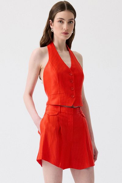 rue. Striped Backless Mini Red Vest