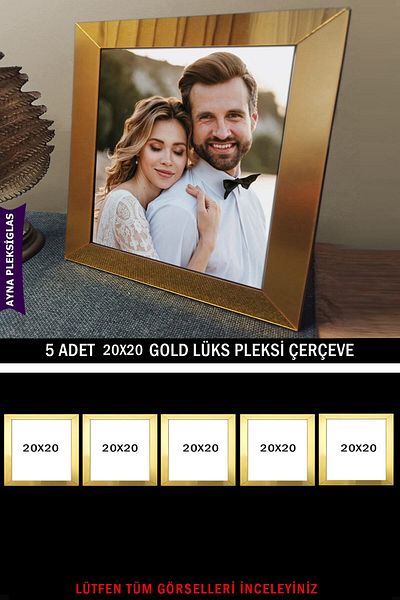 yhfoto 5 Pieces 20X20 Gold Mirror Plexi Frame - Luxury Plexiglass Frame - Gold Frame - Square Frame