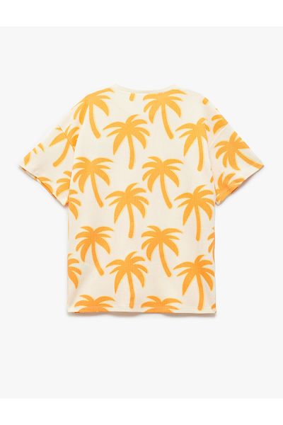 Koton Palm Printed Crew Neck Short Sleeve Cotton T-Shirt