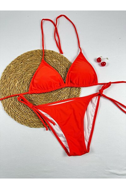 FUNELLA Πορτοκαλί τρίγωνο κομψό σετ μπικίνι με λουράκια