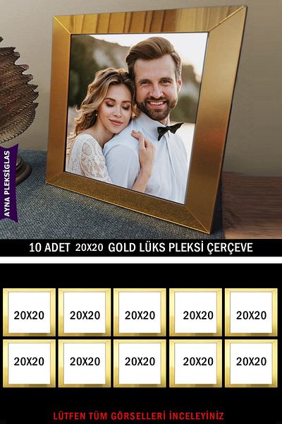 yhfoto 10 Pieces 20X20 Gold Plexiglass Square Frame - Luxury Mirror Plexiglass