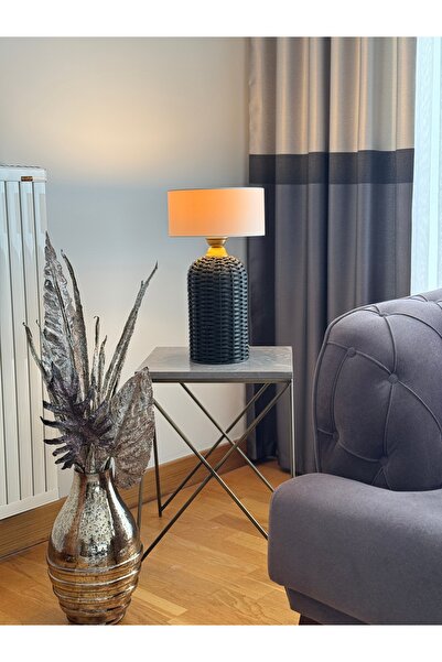 CutKraft Rattan Lampshade Black Knitted Leg Beige Head Corner Lamp Lampshade 46 cm