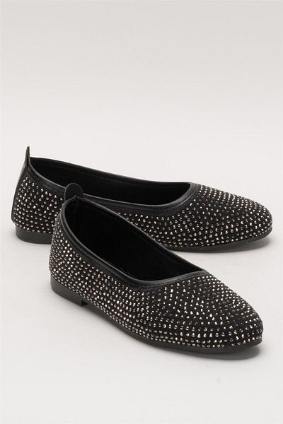 Liger Women's Stone Detailed Stylish Daily Ballerina Shoes Black - Silver