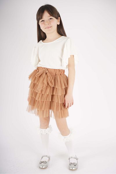 MİNİKO KİDS GIRL'S 23 APRIL TULLE SKIRT SHORT SLEEVE DOUBLE SET