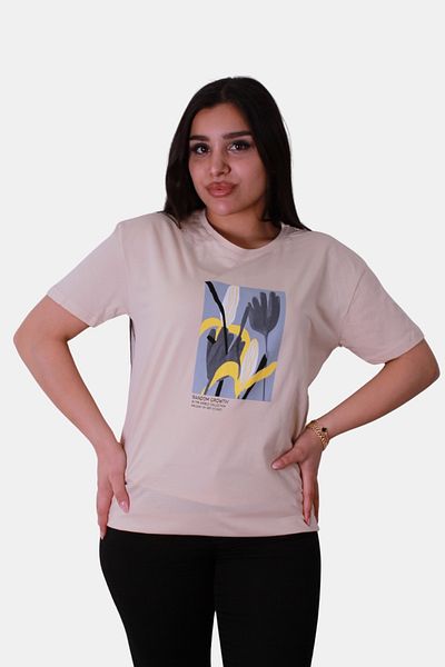 trender Tricou de damă bej cu imprimeu floral