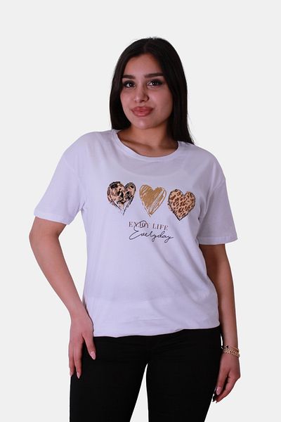trender Tricou alb pentru damă cu imprimeu inimă