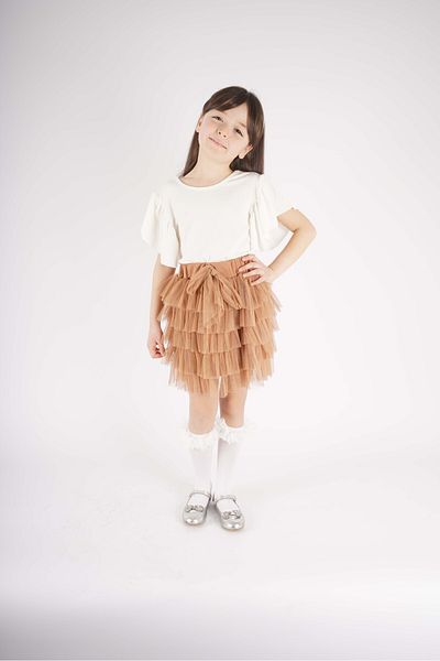 MİNİKO KİDS GIRL'S 23 APRIL TULLE SKIRT SHORT SLEEVE DOUBLE SET