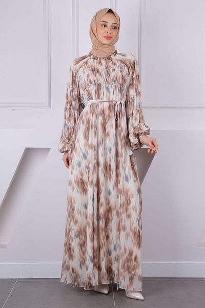İmajButik Φόρεμα σιφόν με μοτίβο με ζώνη βιζόν