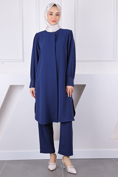 İmajButik Σετ παντελόνι με ριμπ χιτώνα με μανίκια Navy Blue Judge