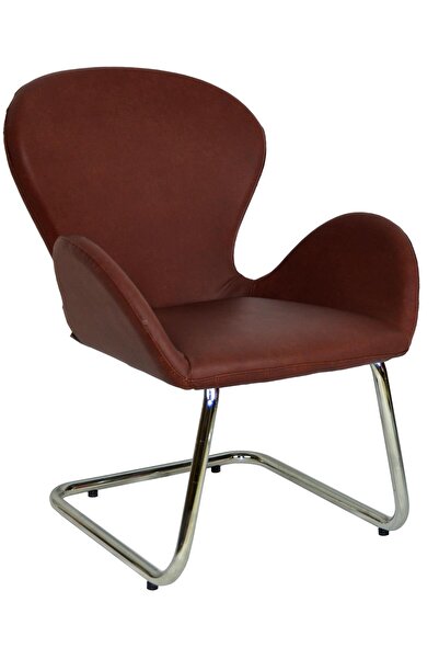 Bürocci Roberta Kromajlı Z Ayaklı Misafir Koltuğu-kahverengi Deri-2069j0121
