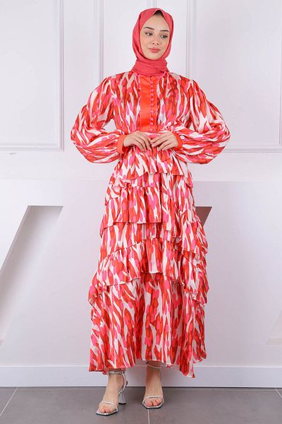 İmajButik Φούστα με ροζ σχέδιο με σατέν φόρεμα