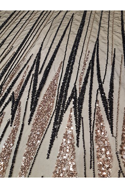 Safir Kumaş Siyah Taş ve Boncuk İşlemeli Dantel Top Sonu 70 cm