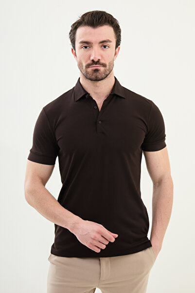 Mcr Ανδρικό μπλουζάκι με λεπτή εφαρμογή με γιακά πόλο καφέ - 36827.24Y