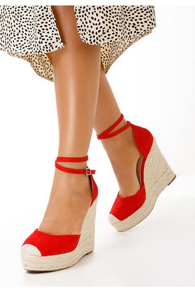 B T Shoes Red Saniza Espadrille Platform Sandals