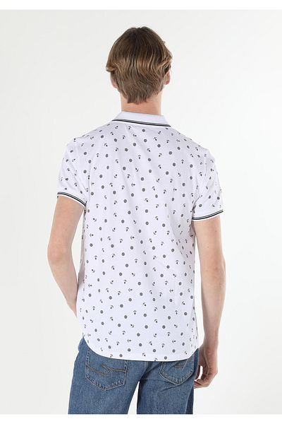 Colin's Tricou alb cu mânecă scurtă pentru bărbați, cu guler polo, cu croială normală