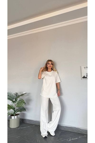 bonibon butikk Women's New Season Comfortable Cut Stripe Detailed Bottom Top Set