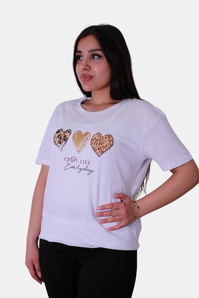 trender Tricou alb pentru damă cu imprimeu inimă