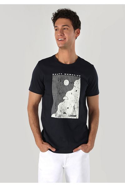 Colin's Regular Fit Round Neck Plain Men's Navy Blue Short Sleeve T-Shirt