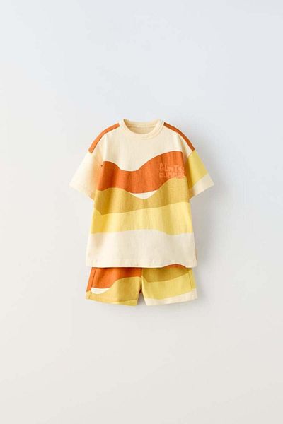Magu Unisex Children's Colorful Patterned Cotton T-Shirt and Shorts Set – Summer Comfortable Combination