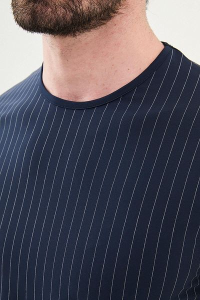 Mcr Striped Slim Fit Crew Neck Men's T-Shirt Navy Blue - 36820.24Y