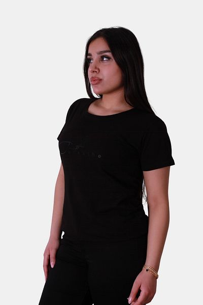 trender Tricou negru pentru femei Slim Fit A-breath Facial Bump