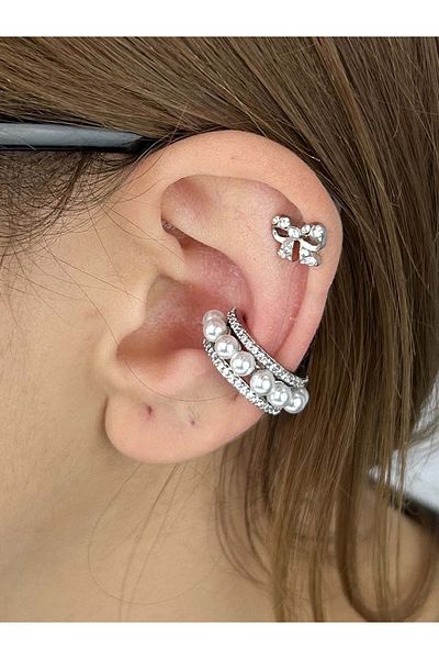 Neon Takı by Atalay Zircon Stone Ear Broken and Idioms 510 Knowledge Earrings (Silver Color)