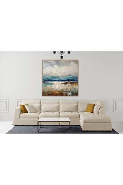 Tablosan Yağlı Boya Dokulu Tablo Soyut Dağlı Manzara Altın Çerçeveli