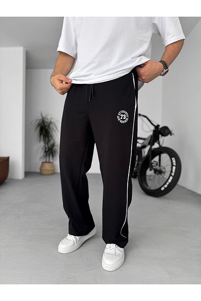 BYBASICMAN Black Authentic Embroidered Pipe Leg Sweatpants Pm-009
