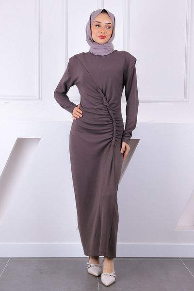 İmajButik Καφέ μπροστινό φόρεμα με βάτα