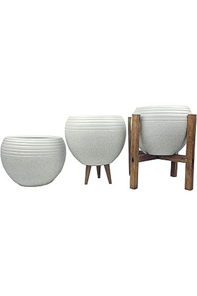 Mu Art Ahşap Plant Design Home Decoration White Granite Cube Flower Pot Flower Pot Living Room Flower Pot Set of Three