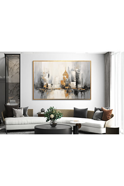 Tablosan Yağlı Boya Dokulu Tablo Soyut İstanbul Galata Kulesi Altın Çerçeveli