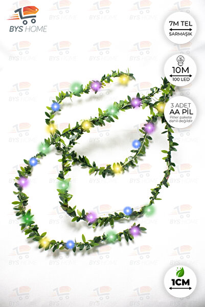 BYSHOME Dekoratif 7 Metre Yapay Yapraklı Tel Şeritli Sarmaşık + 10 Metre Peri...