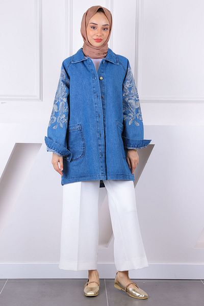 İmajButik Τζιν μπουφάν με μπλε παγιέτες