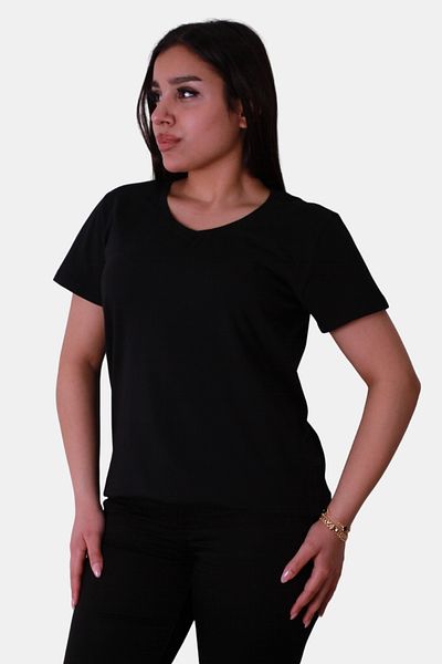 trender Tricou negru pentru damă cu decolteu în V Cm18