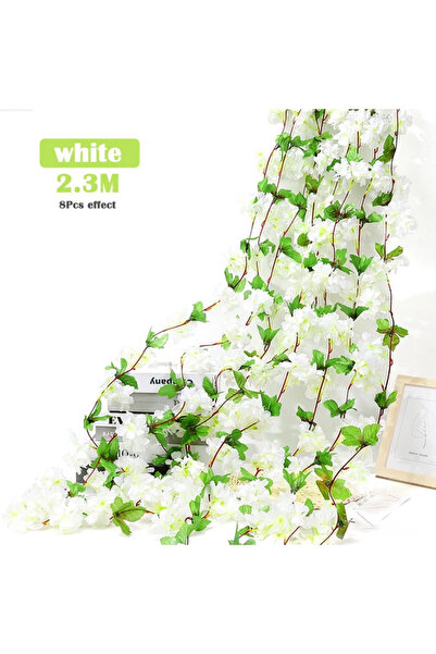 BYSHOME Yapay Çiçek Bahar Dalı Sarmaşık Japon Kiraz Çiçekli 230 Cm 18 Çiçekli 1.Kalite Dolanabilen Model